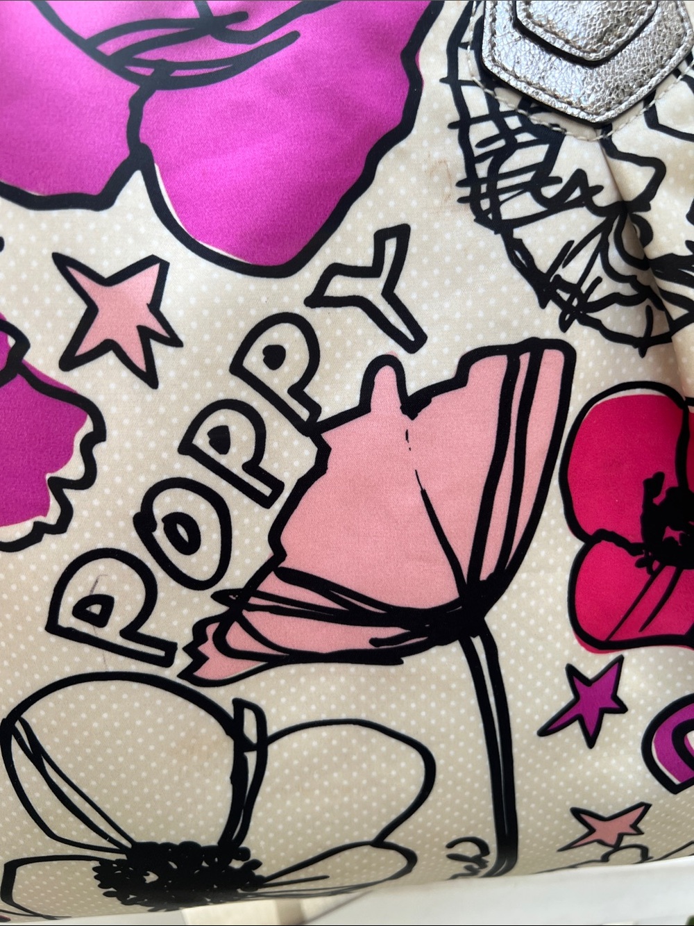 Coach Poppy Floral Graffiti Sateen Tote Pink and Cream Y2K 16306 - Picture 10 of 17